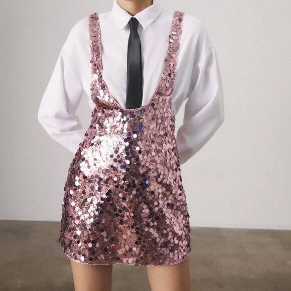 Pink Casual Women's Sequin Strap Sequined Mini Dress - Picture 5 of 5